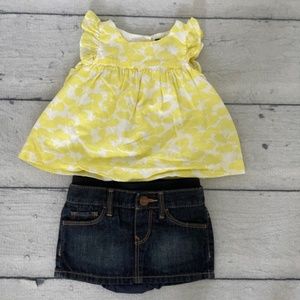 Baby Gap Infant Girls 3-6 months denim skirt summer bunny shirt set